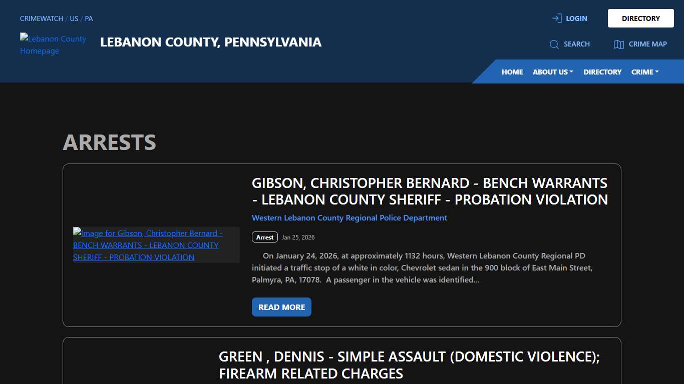 Arrests for Lebanon County, Pennsylvania CRIMEWATCH