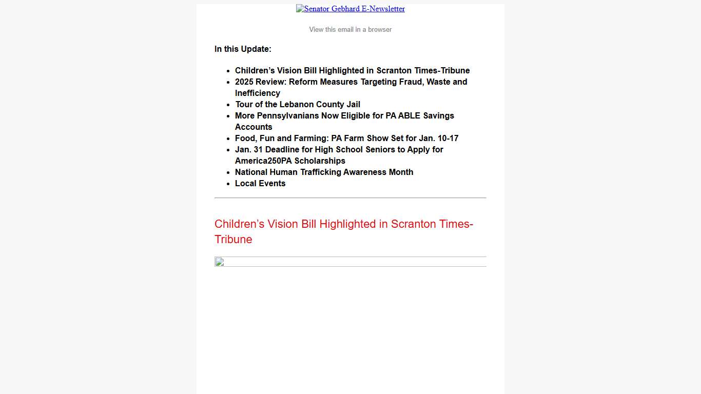 E-news Updates - January 10, 2026 - Senator Gebhard